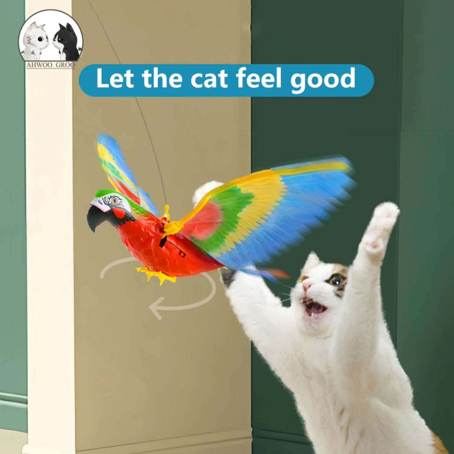 n:  Interactive and Unique Furry Eagle Shaped Self-Playing Cat Toy with Automatic Hanging Door and Funny Scratch Rope for Endles