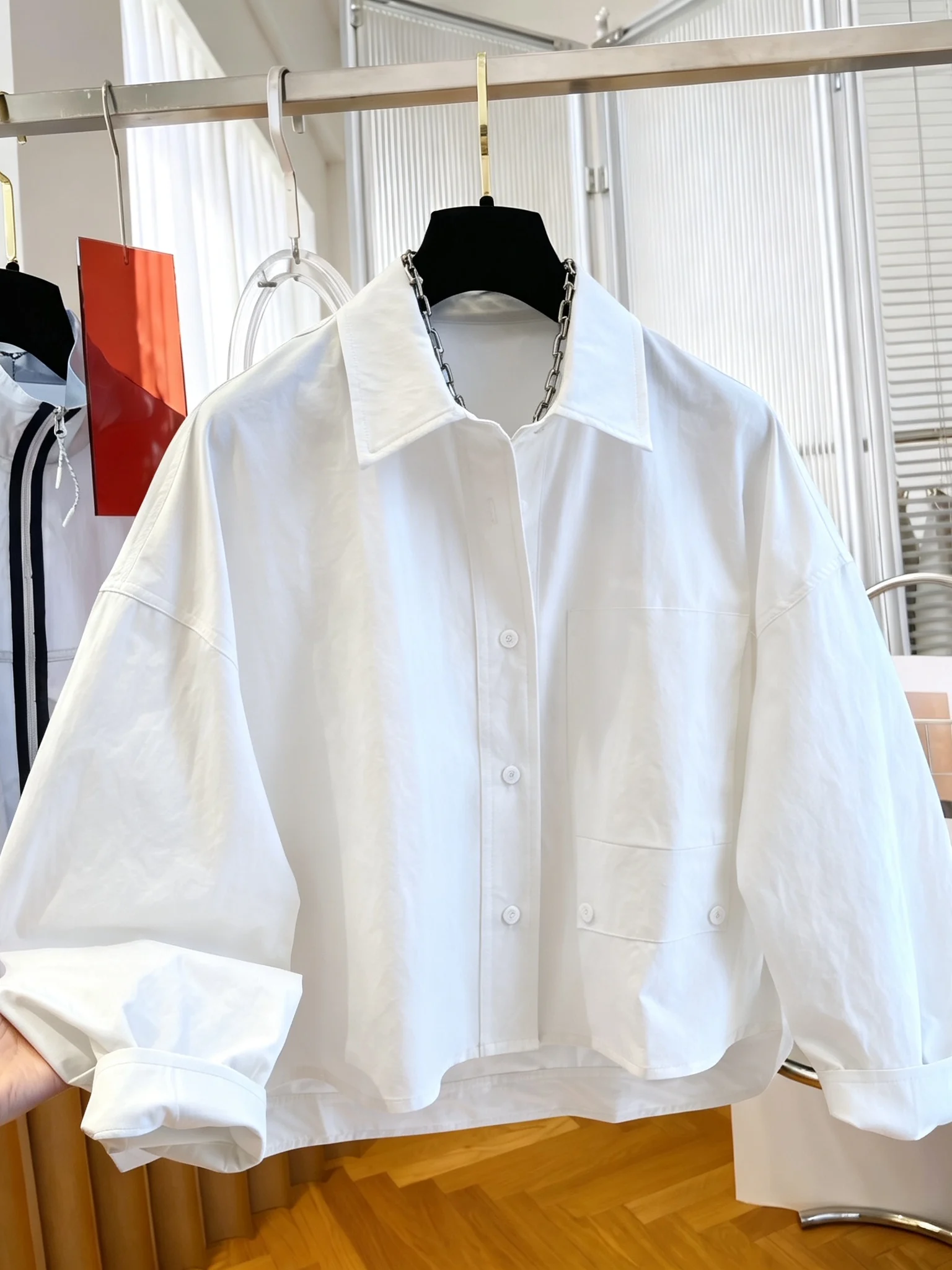 

Elegant Blue Women's Shirt Loose Short Shoulder Drop Sleeve Casual Commute Base Layer Fashionable Spring Autumn Outerwear