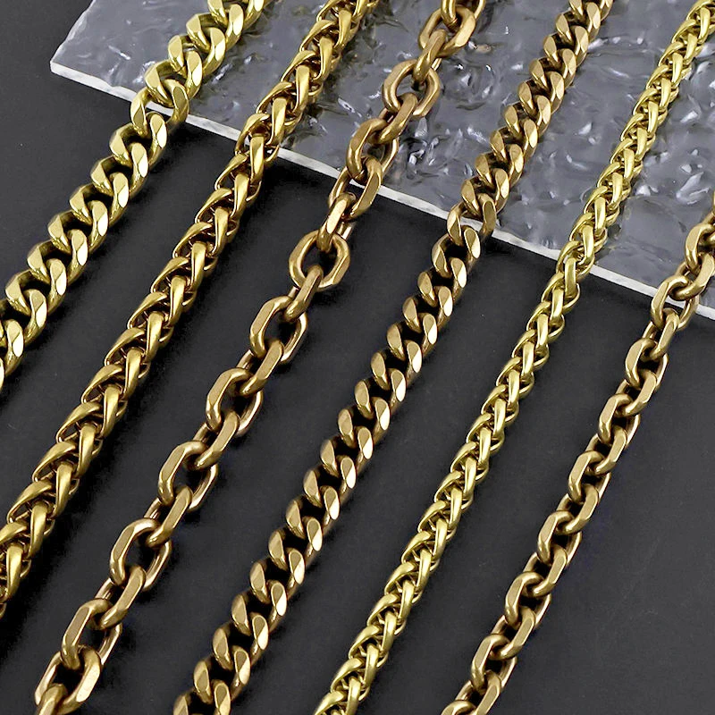 

20/30/50/100cm Chain Brass Buckle Belt Carabiners Keychain Solid Copper Hook Pants Chains Hanger Clasp Leather Crafts Accessory