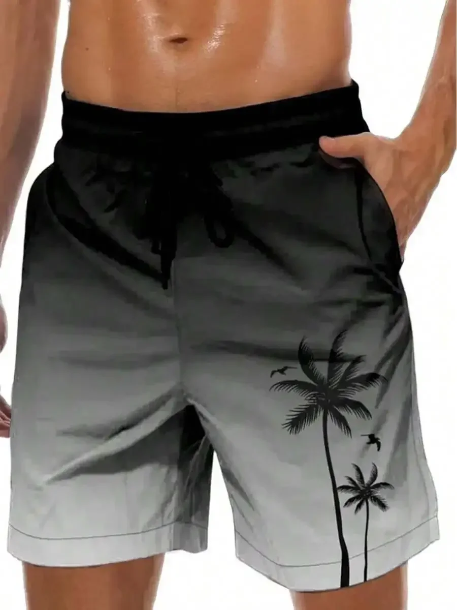 

Mens Beach Swim Trunks With Palm Tree Print And Pockets