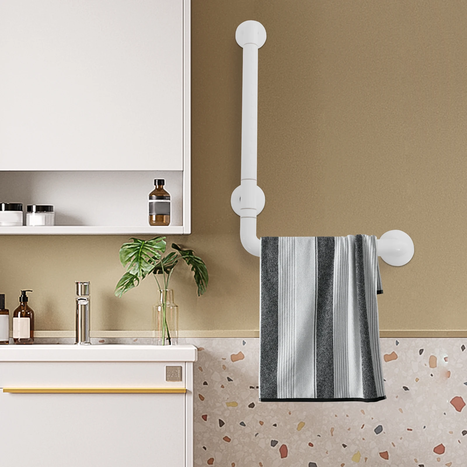

White L-shaped Grab Bar Rail in Bathroom, Bathroom Safety Bar, Toilet Safety Rail