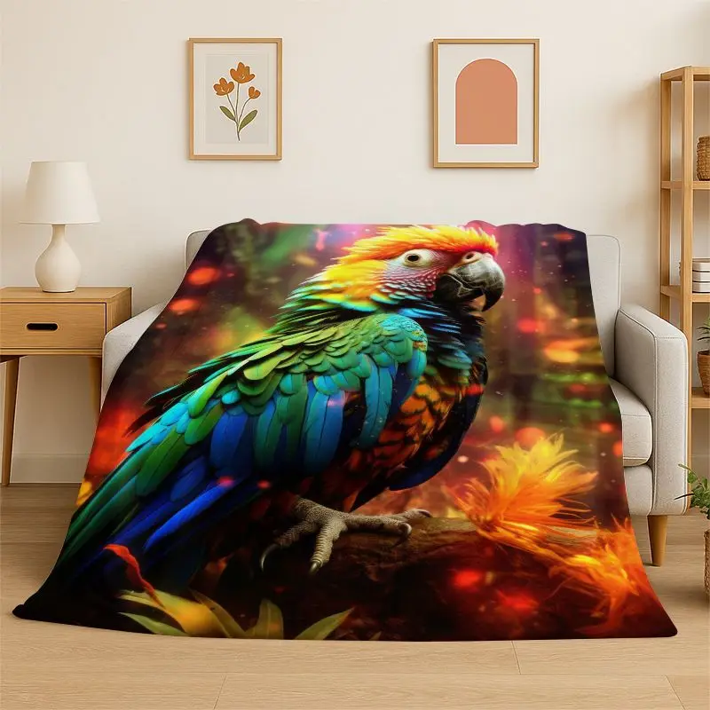 Colorful Parrot Macaws Parakeet Birds Flannel Blanket Soft Throw Blanket for Bedroom Living Room Bed Travel Camping Picnic Nap