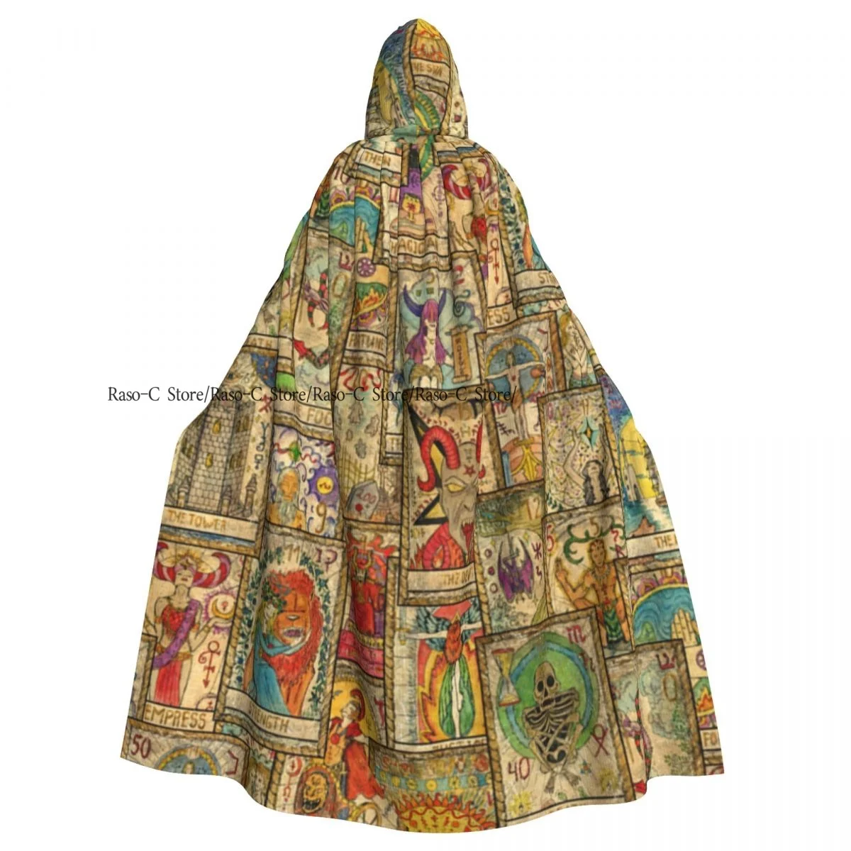 Hooded Cloak Unisex Cloak with Hood Tarot Cards In Diagonal Occult Esoteric Wicca Cloak Vampire Witch Cape Cosplay Costume