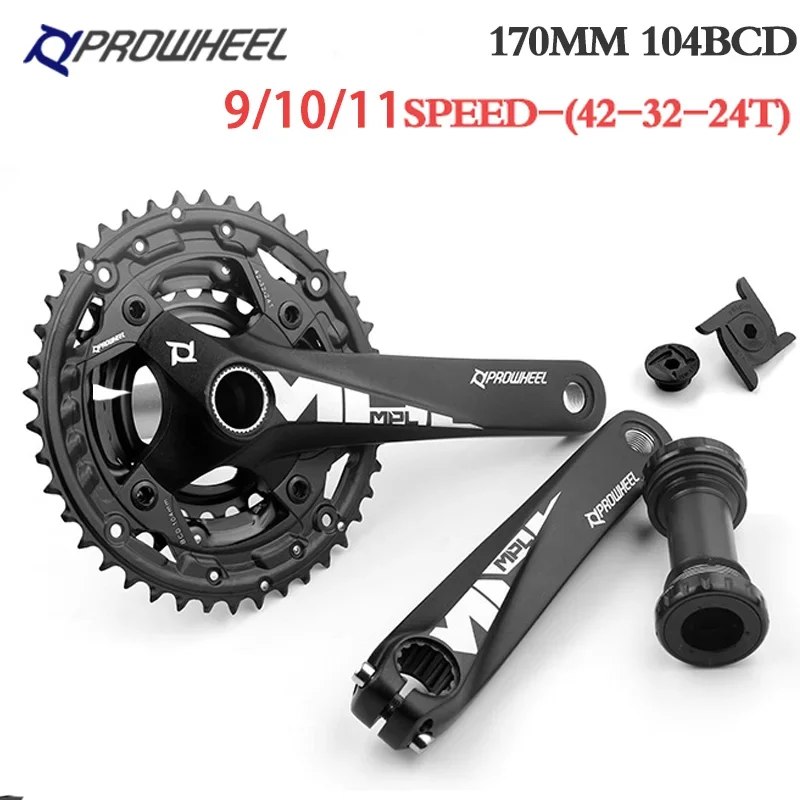 PROWHEEL MPL 104 BCD Crankset 9/10/11 Speed 170mm 3 disc Chainrings 24-32-42T Hollow integrated Crank arms for MTB mountain bike