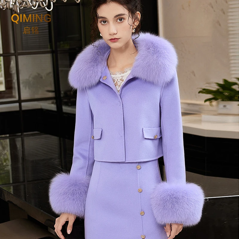 Winter 100% Real Fur Collar Fur Cuffs Set Fox Fur Scarf  Women Coat Decoration Natural Fox Scarves Luxury Thick Shawls And Wraps