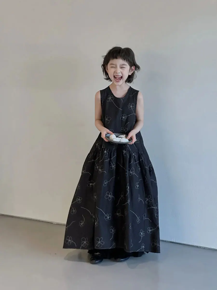 

Girls Long Dress Children's Clothing Summer Outfit 2026 New Style Big Kid Vest Dress Elegant High-End Trendy Floral Print