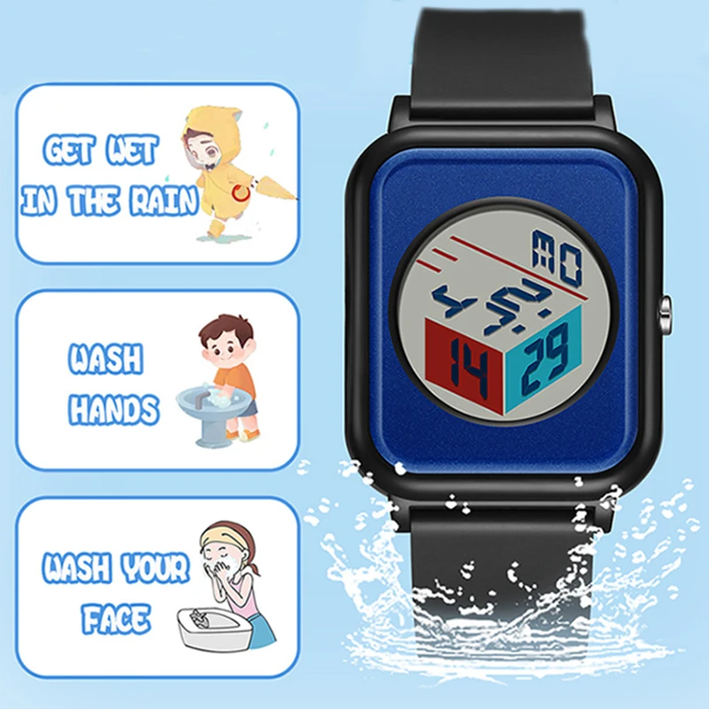 

104 Часы с трехмерным циферблатом, электронные часы для мальчиков и девочек, водонепроницаемые многофункциональные электронные часы с будильником для улицы