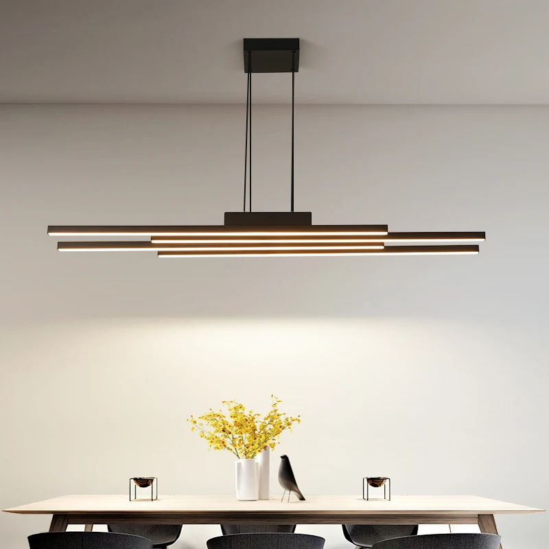 Minimalist Bar Led Chandelier Lighting Modern Nordic LED Pendant Lamp Restaurant Black Chandelier Dining Strip Hanging Light