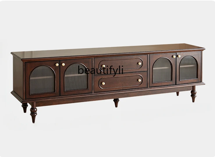 

American TV Cabinet Coffee Table Combination Living Room Home Light Luxury Solid Wood Country Retro Floor Cabinet French Style