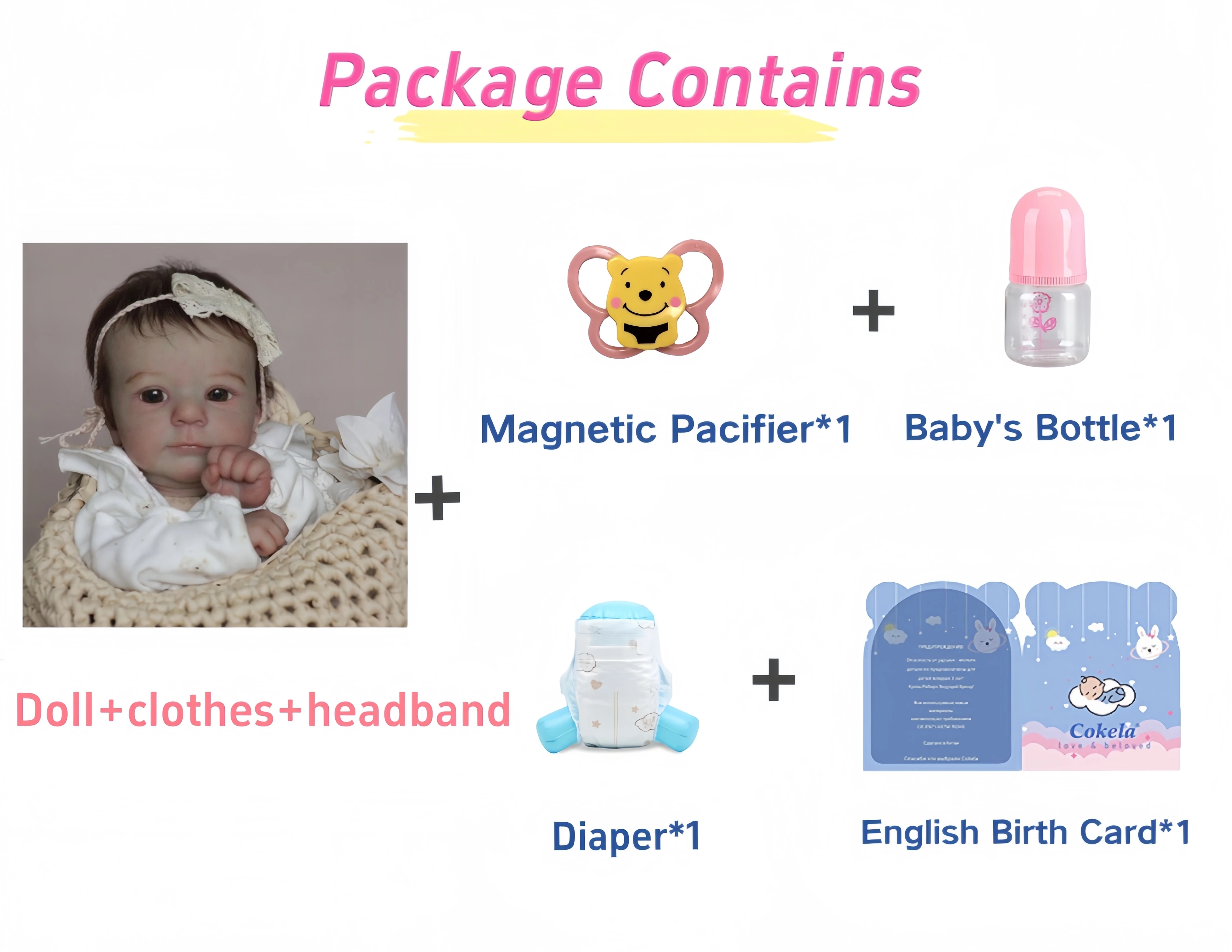 Cokela 19 inch/48 cm Newborn Baby Doll Reborn Soft Reborn Baby Doll 3D Skin with Visible Veins Handmade Fashion Doll Girl