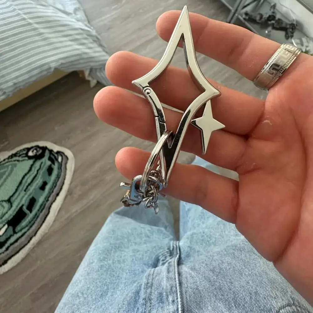 Y2K Style Zinc Alloy Cross Carabiner Keychain Silver Solid Construction Key Clip Camping Keychain Outdoor Activities