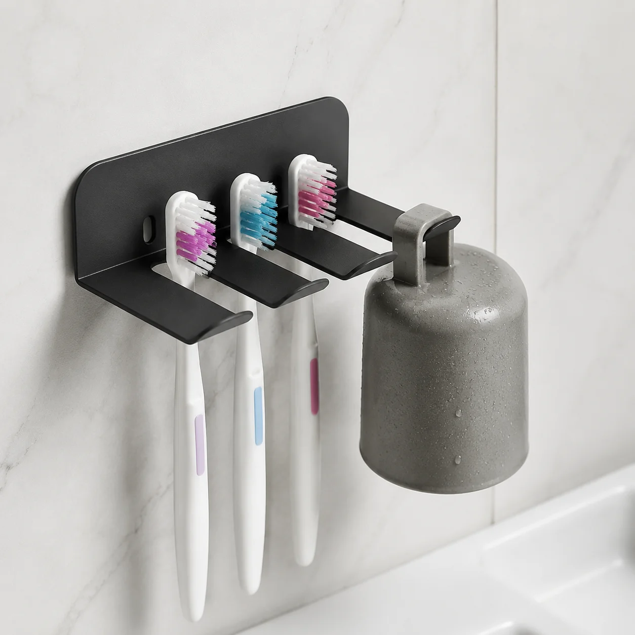 1pc Drill Mounted Multi-Function Iron Storage Rack for Kitchen, Bathroom and Room, Toothbrush Organizer