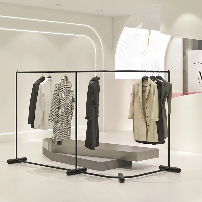Clothing Store Display Rack Stainless Steel Matte Black Men's And Women's Clothing Store Hanger Display Side Hanging Rack