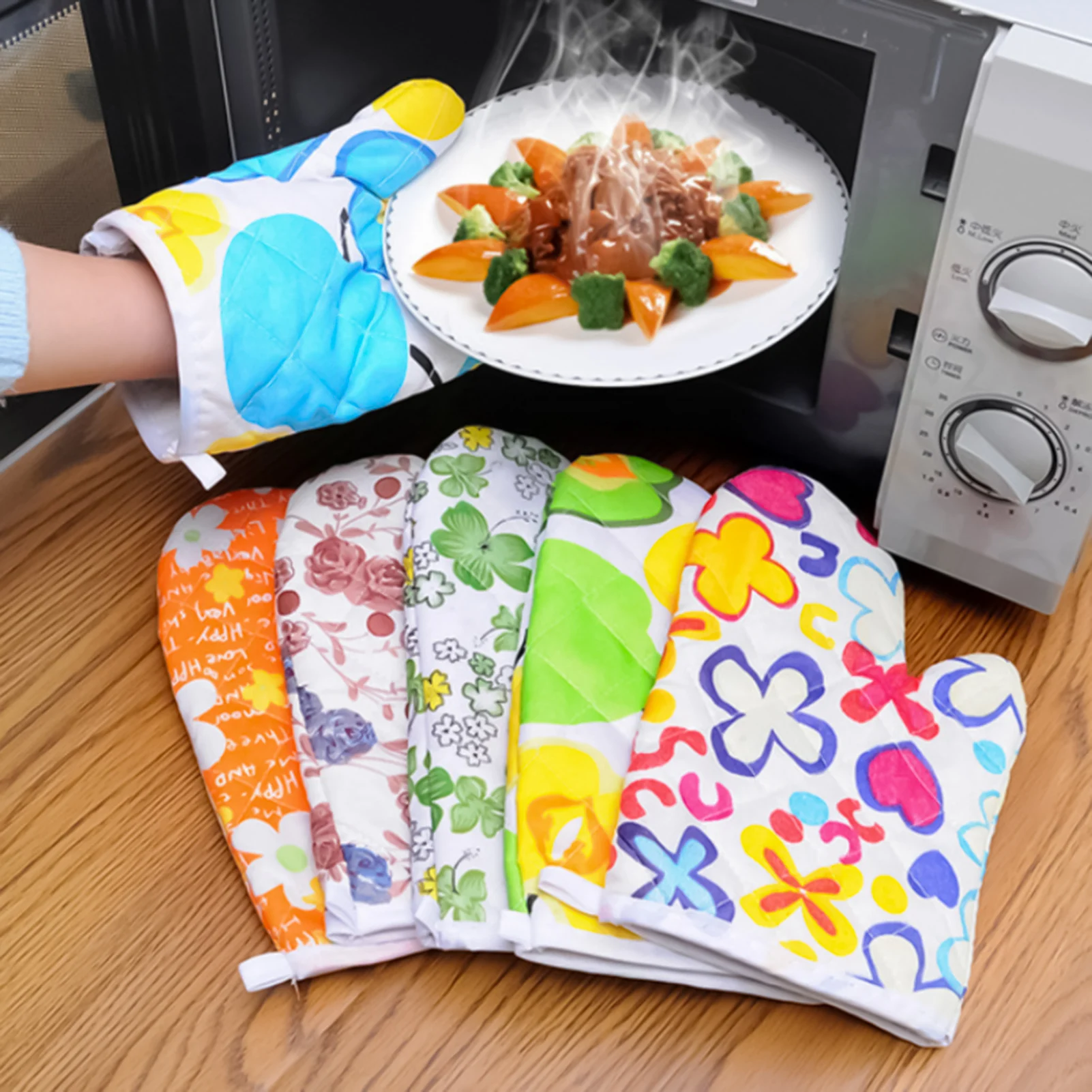 1pc Random Microwave Oven Mitt High Temperature Resistant Heat-insulating Gloves For Baking Cooking Household Appliance Parts