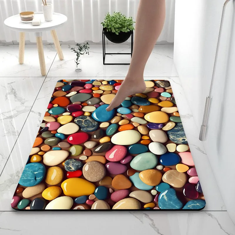 cobble stone Print Mat Rug For Bath And Kitch Super Absorbent Quick Dry Rubber Backed Dirt Resistant Bath Rugs Mats