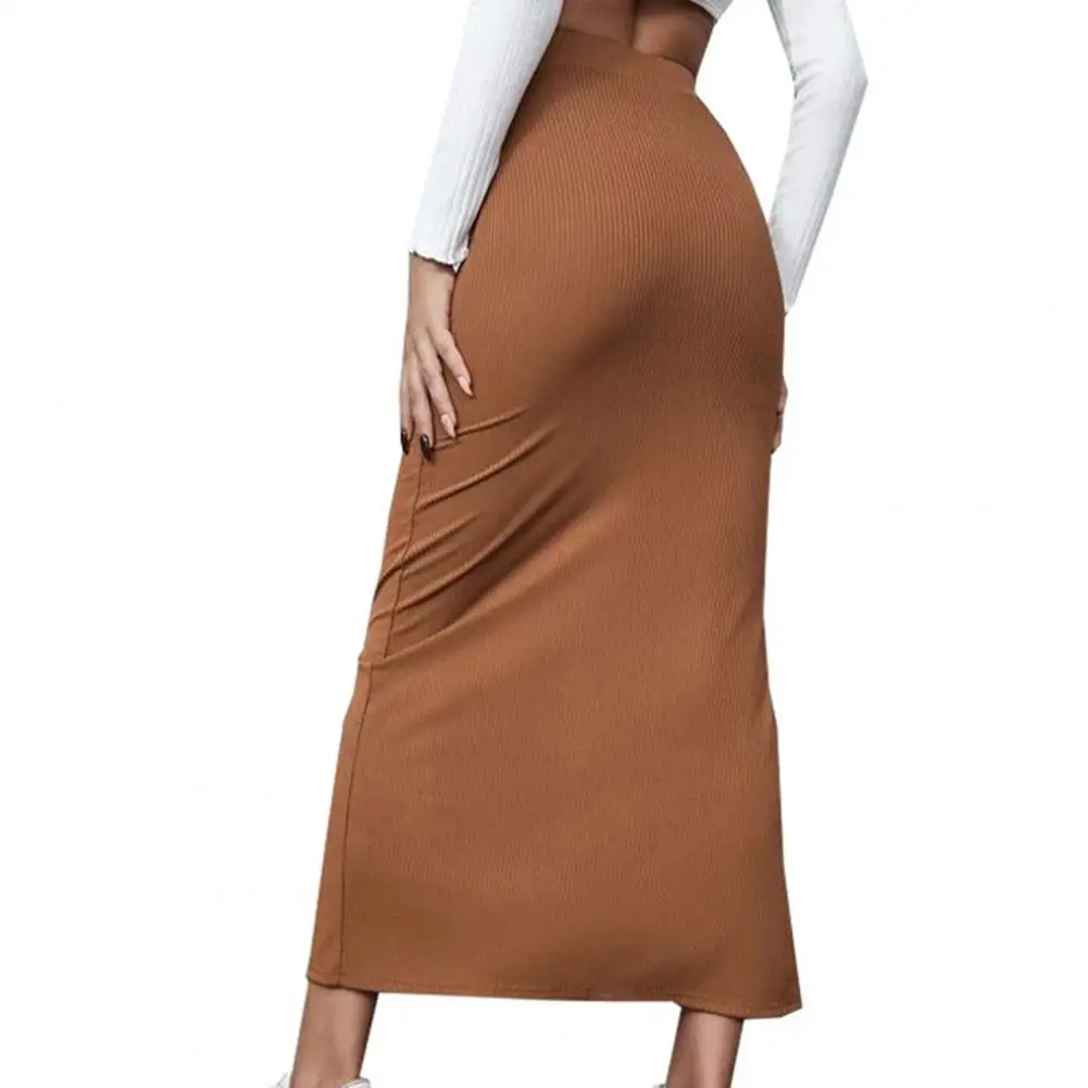 여성용 하이웨이스트 폴리에스터 스커트, 우아한 하이웨이스트 하프 바디 스커트, 힙허깅 단색 패션 스커트, 작업용