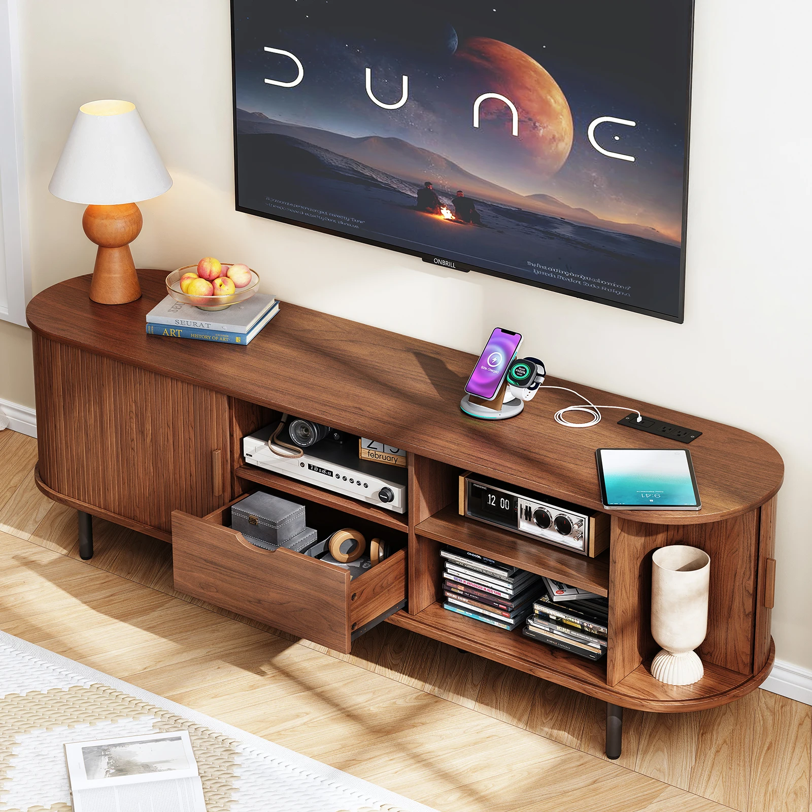69 Inch TV Stand, TV Console for TVs up to 80",Entertainment Center w/ Storage & Drawer,TV Console w/ Adjustable Shelves view 5