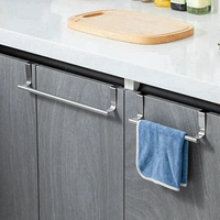 Space Saving Stainless Steel Towel Rack for Kitchen Cabinet & Bathroom Door No Drill Bathroom Towel Hanger Organizer