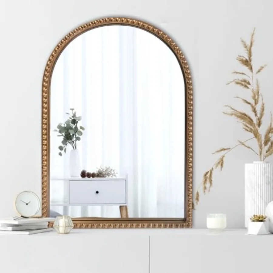 

Gold Arched Mirror, 20"x30" Beaded Frame Arch Mirrors, Marlowe Decorative Accent Mirrors for Bathroom Fireplace Bedroom Living
