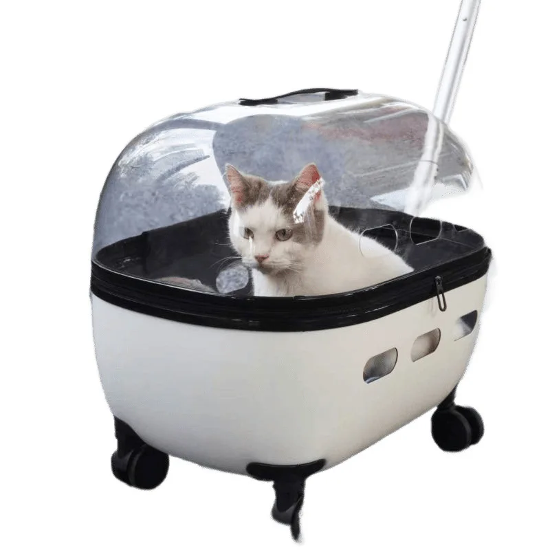 Pet trolley case cat bag portable two transparent dog bag suitcase trolley cat backpack breathable