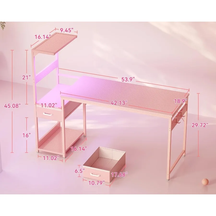 54 Inch Gaming Desk with Integrated Storage and LED Lighting for Enhanced Work and Play Reversible Design with Display Shelves