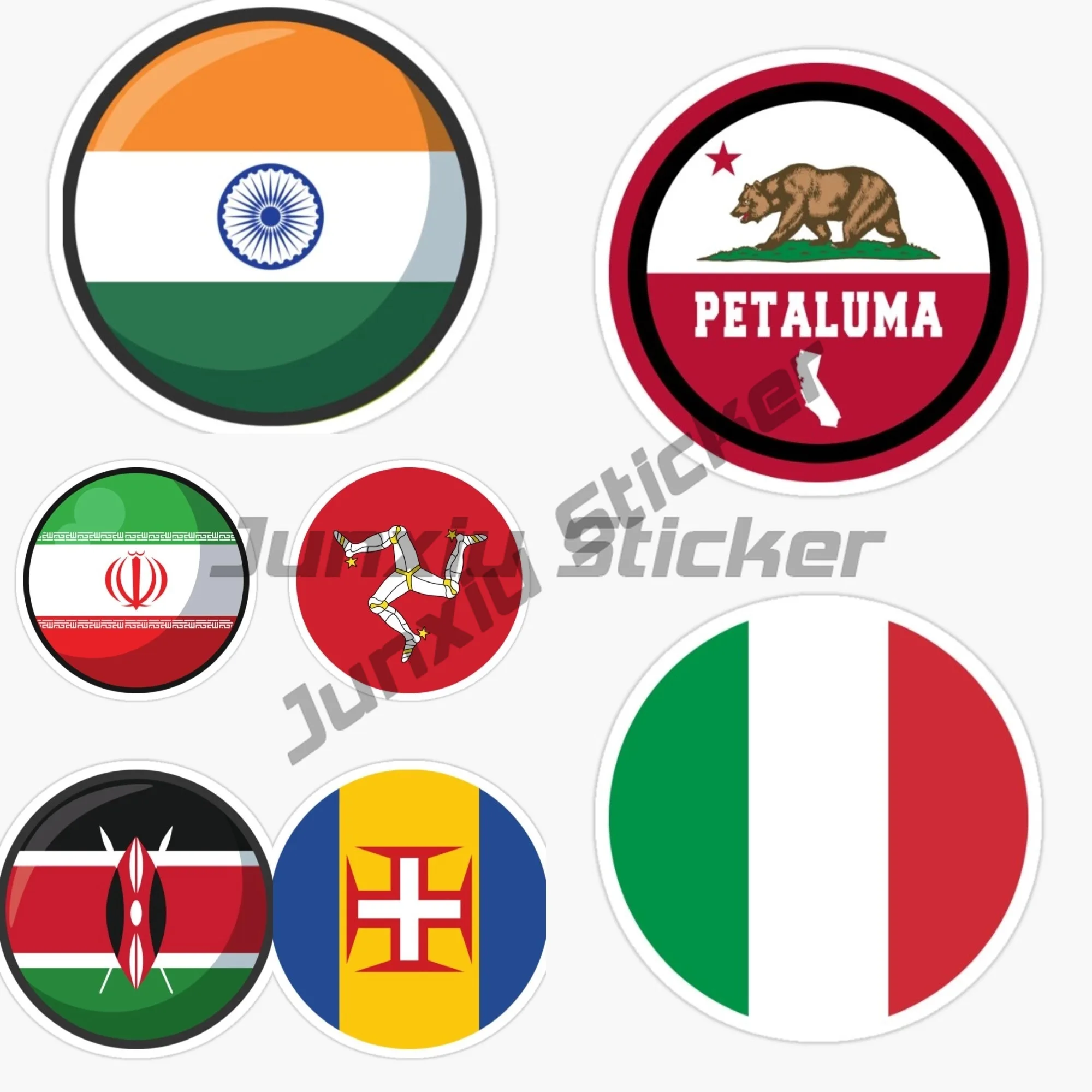 

India, UK, Iran, Isle of Man, Italy, Kenya, Madeira Circular Flag Car Sticker, Vinyl Self-adhesive Decorative Accessory Decals