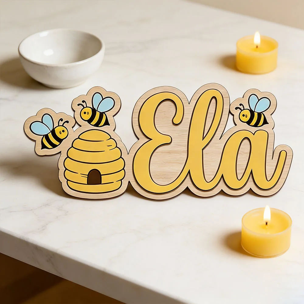 

Персонализированная деревянная табличка с милым дизайном пчелиного улья и именем, декор для стены в комнате девочки, подарок на выписку или день рождения в стиле пчел, для вечеринки с пчелиной тематикой