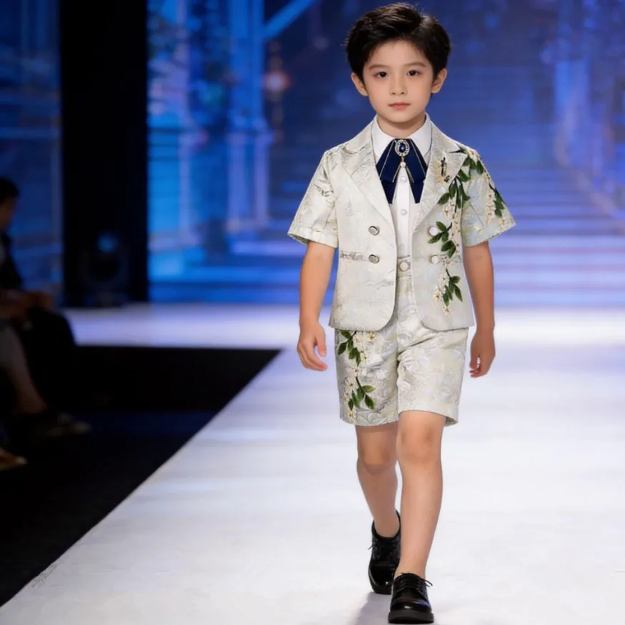 

Комплект из 5 предметов: строгий костюм для мальчиков (пиджак, шорты, рубашка) для свадьбы, выпускного, вечеринки, праздника A2226. Распродажа.