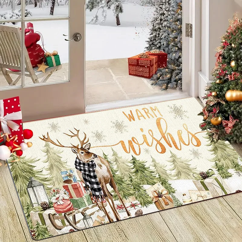 Cozy Dark Blue Snowman Red Bird Let It Snow Script Print Durable Washable Floor Mat For Winter Holiday Front Doorway Accent