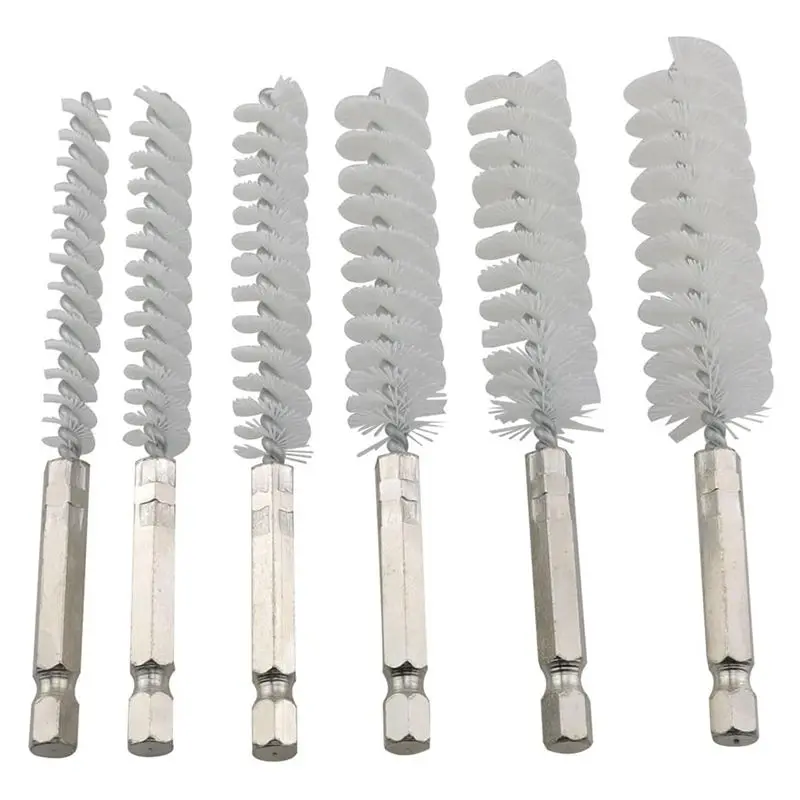 SDFC-6PCS Nylon Deburring Pipe Brushes With Hex Rod For Drill, 8-19Mm Cleaning Wire Brush Set 1/4 Inch