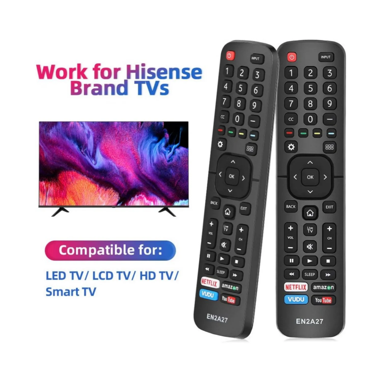 EN2A27 New Universal Remote for All Hisense TV Remote, Replacement Control for Hisense-Smart-TV-Remote, for Hisense LED LCD UHD