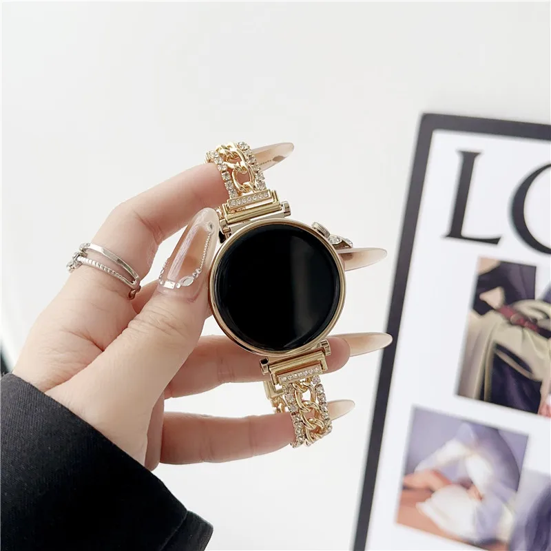 Tali logam Bling berlian imitasi mewah, tali logam 18mm 20mm 22mm untuk Apple iwatch S9 S8 S7 S6 SE tali pengganti Huawei GT4 Fit3 Watch4pro