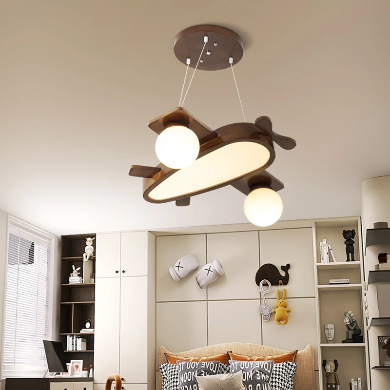 Imagem -02 - Luminárias Pingente de Avião de Madeira Sólida Led Aircraft Hanging Lamp Childrens Room Light Walnut Color Kids Nursery School 32w