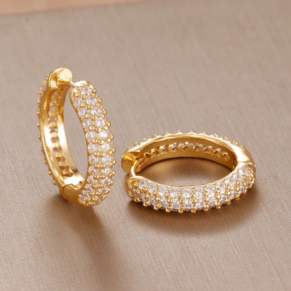2PCS Much Diamond Geometry Round Hoop Earrings For Women 14K Gold Plated Zircon Multicolor Crystal Earring Piercing Jewelry