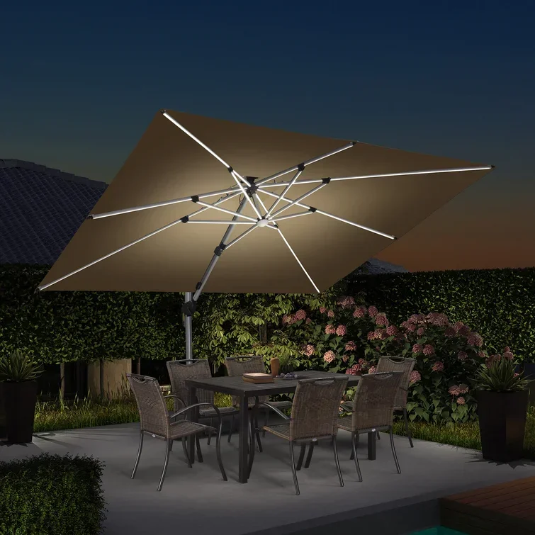 

New Design 3*4m LED Light Aluminum Outdoor Patio Umbrella Waterproof Square Parasol Garden Furniture Base for Hotels and Parks