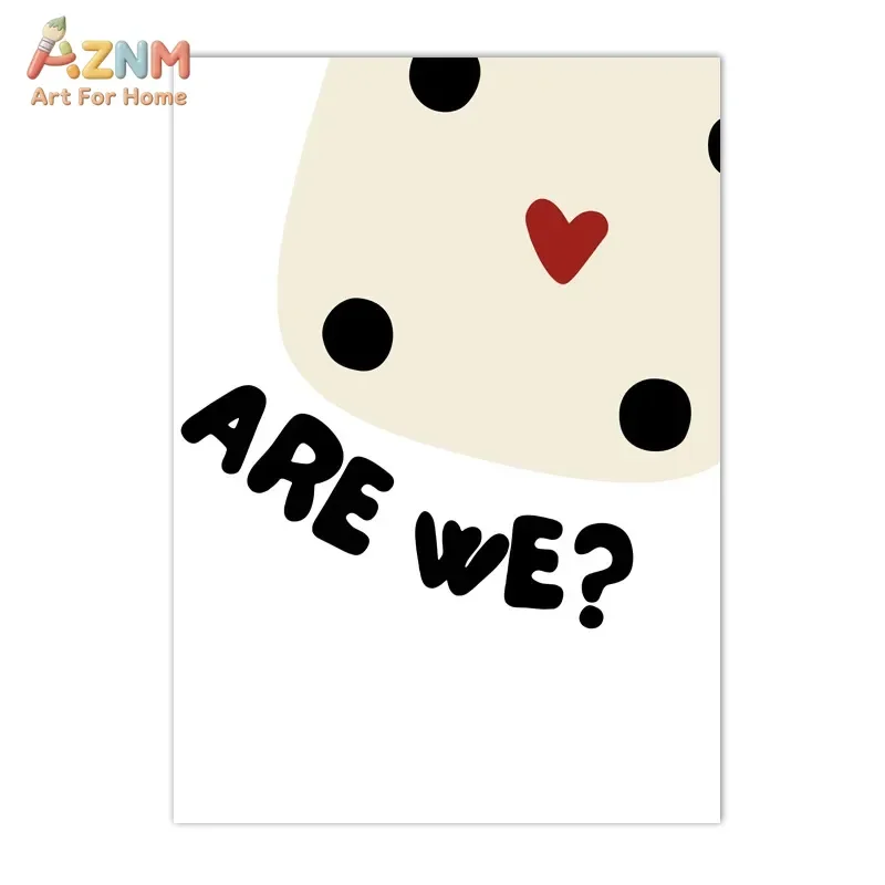 AZNM Retro Lucky 8 Ball Canvas Wall Art How Lucky Are We Text Print Cute Polka Dot Heart Design Trendy Minimalist Living Room Be