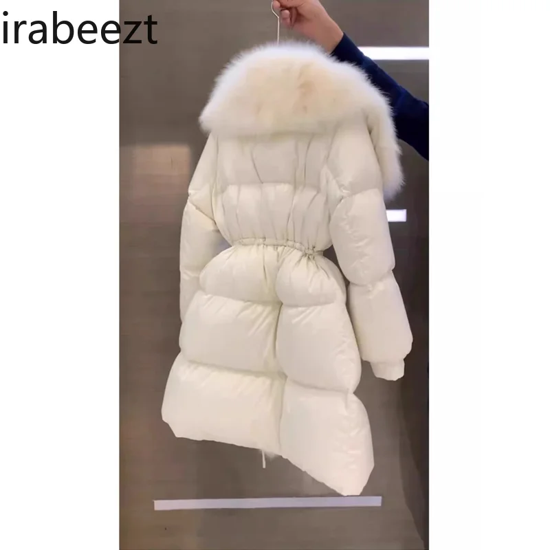 Korean Winter Thick High-grade Feeling Super Beautiful Temperament Coat Long White Big Fur Collar Down Cotton-padded Jacket