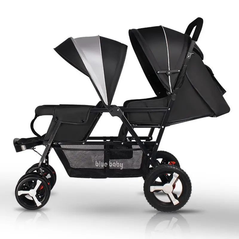

Twin Baby Stroller Front and Back Seat Lightweight Foldable Double Sitting and Lying Stroller Second Baby Stroller