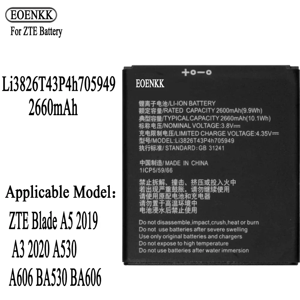 

Li3826T43P4h705949 Battery For ZTE Blade A5 2019 A3 2020 A530 A606 BA530 Original Capacity Replacement Repair Part Phone