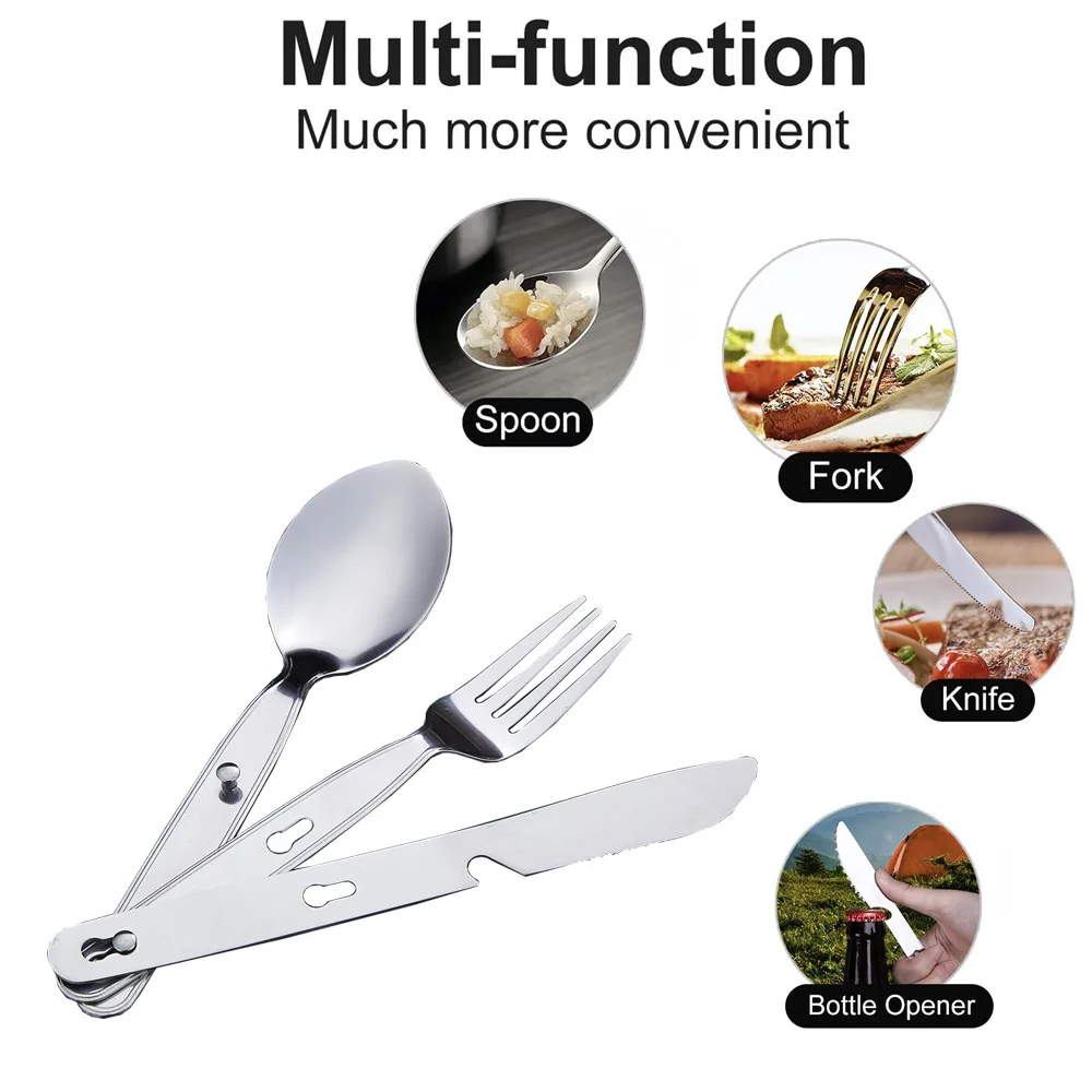 

3pcs/set Stainless Steel Cutlery Set Knife Fork Spoon for Home Use Travel Camping Picnic Portable Tableware Set Storage Bag