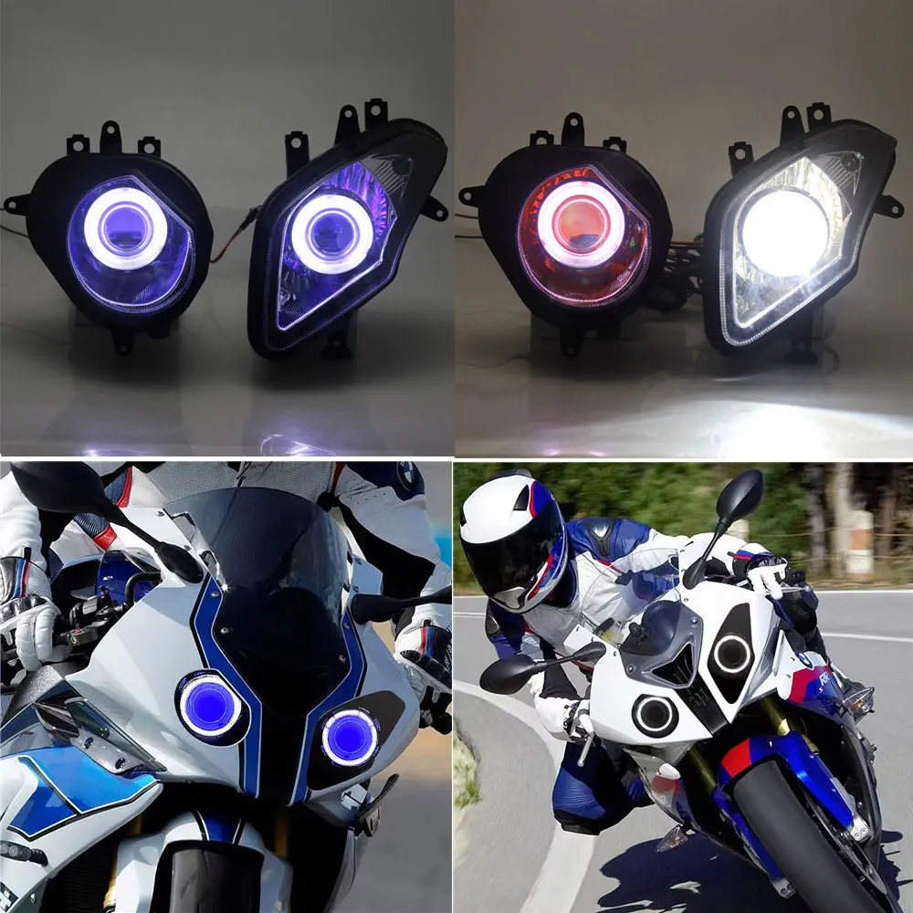 

Motorcycle Front LED Headlight Assembly Custom HID Xenon Projector Headlamp Angel Devil Eyes LED Light For BMW S1000RR 2009-2014