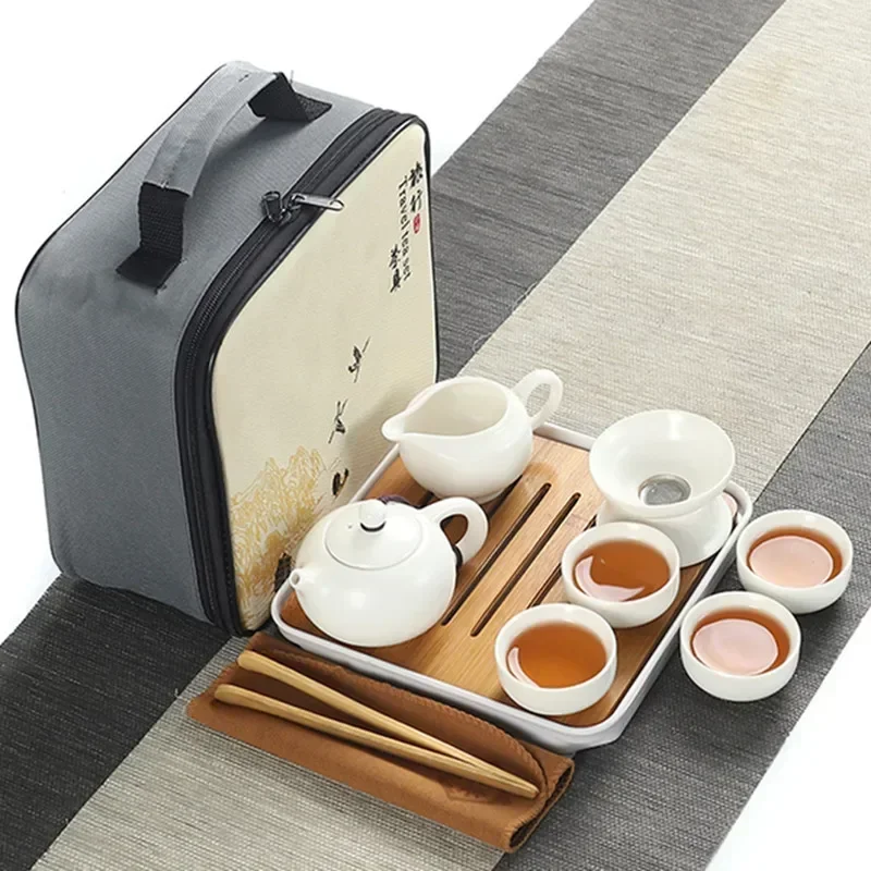 1 Set Portable Ceramic Gongfu Teaware Portable Travel Tea Box Set Office And Household Mate Tea Brewing Set Gift For Tea Lover