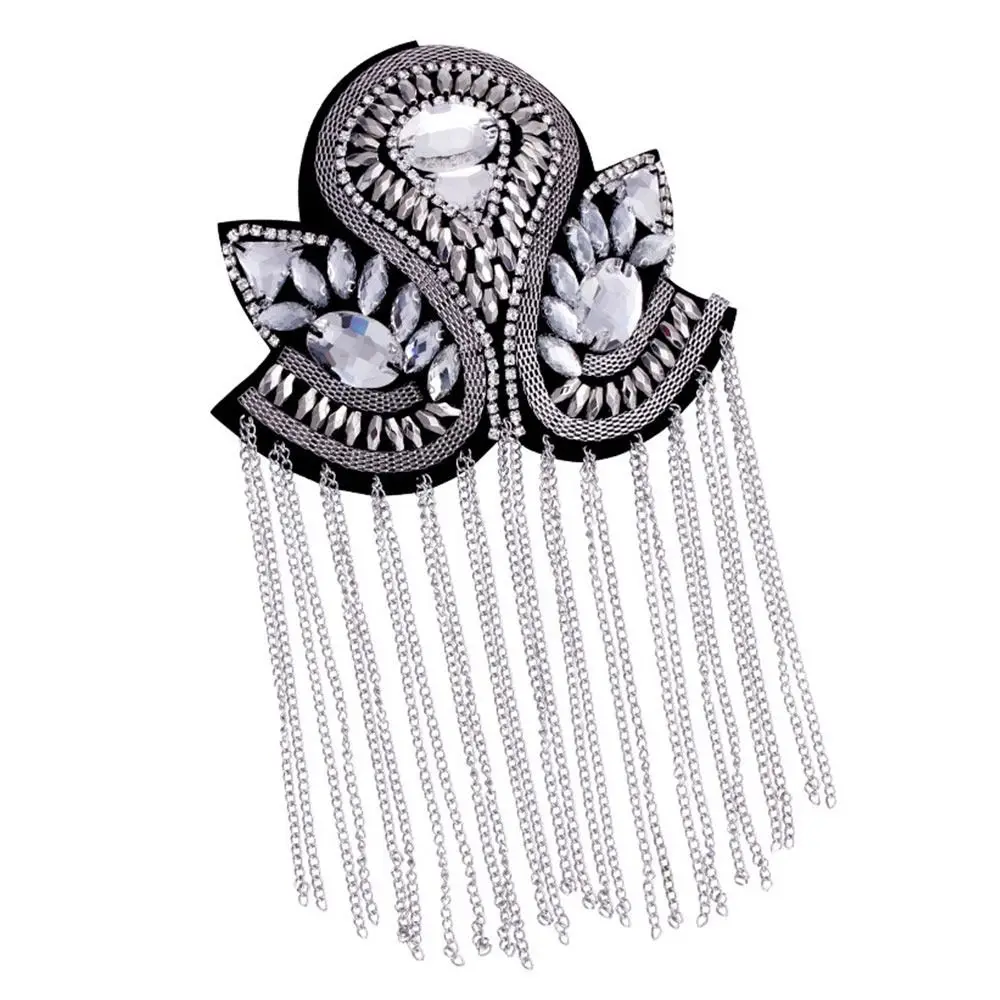 Delicate Handmade Tassel Epaulette Rhinestones Long Chain Brooch Electroplating Classical Shoulder Brooch Men Women