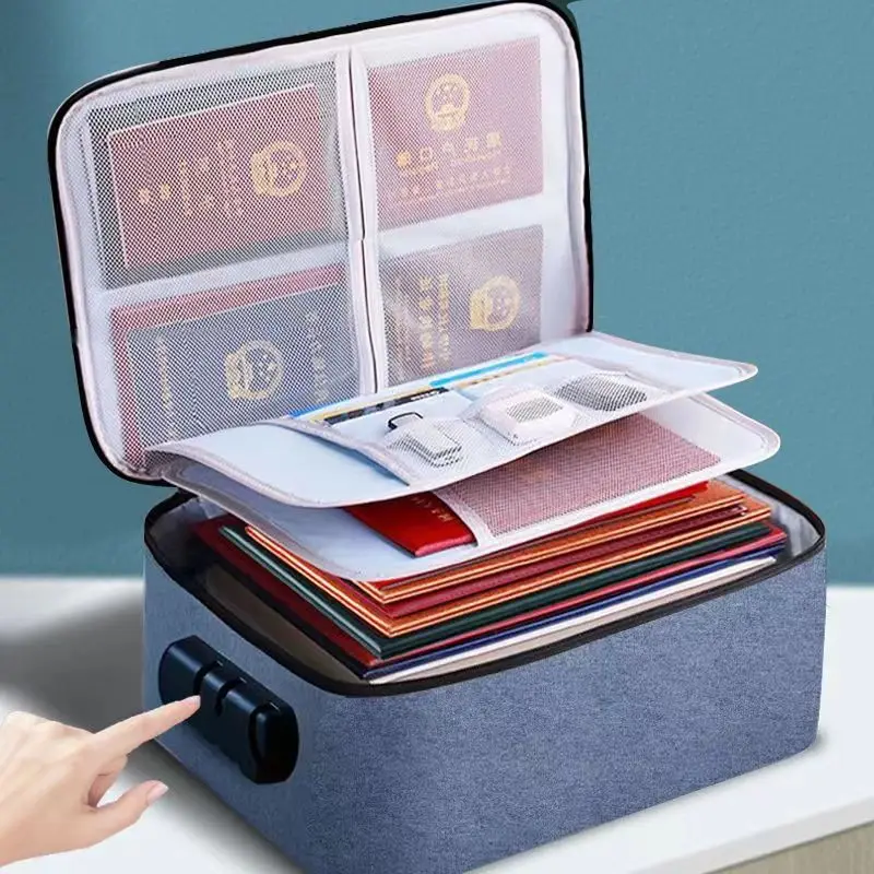 

Large Capacity Document Storage Bag Organizer File Folder Passport Holder With Lock Briefcase Privacy Case Home Travel Handbag