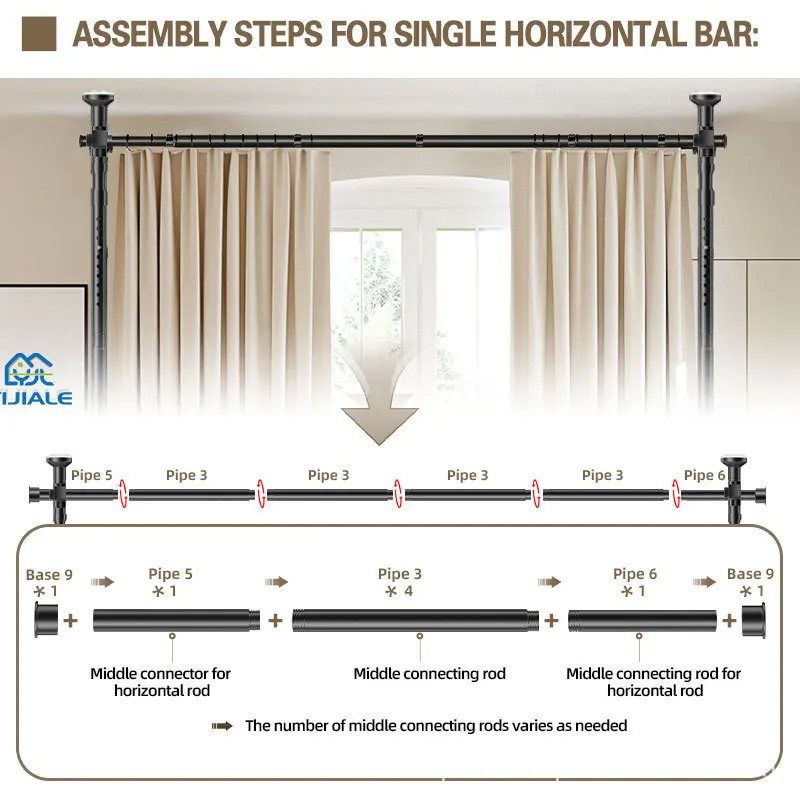 Tension Rod Room Divider No-Drill Extendable Curtain Freestanding Space Partition Adjustable Vertical Pole Bedroom Privacy