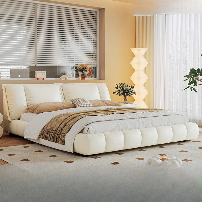 French cream wind light luxury bed double master bedroom high-end atmospheric bed 2024 new leather soft bag sailing bed