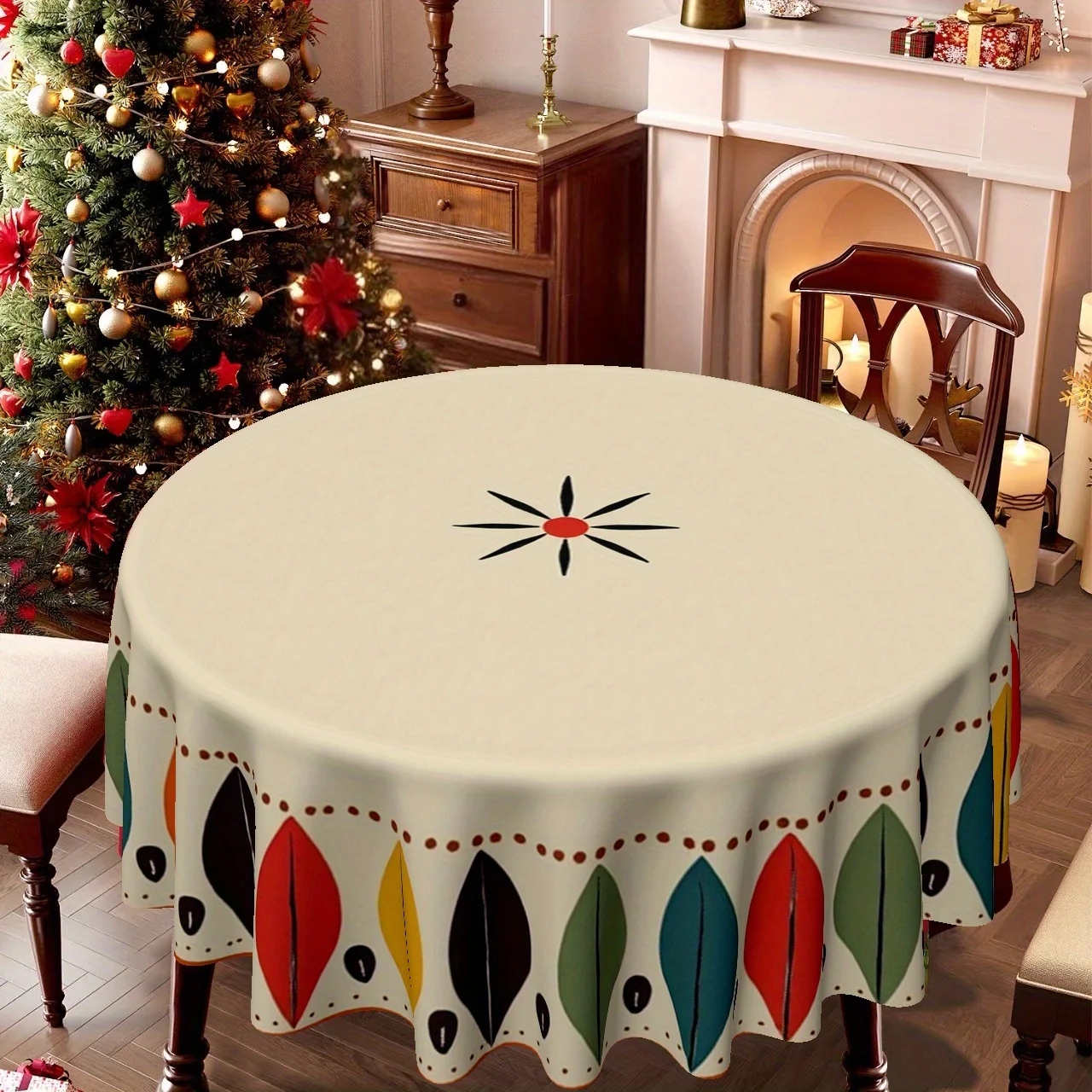 One tablecloth, with a Christmas theme, in a Bohemian style, circular shapezyc