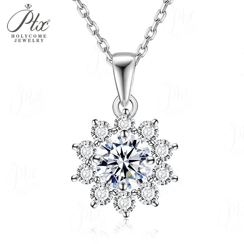 � ​ Sonnenblumen-Ohrstecker, Anhänger-Halskette, Moissanit-Schmuckset, stapelbar, S925 Sterling Silber, mehrfarbig, hypoallergene Charms – Detail 3