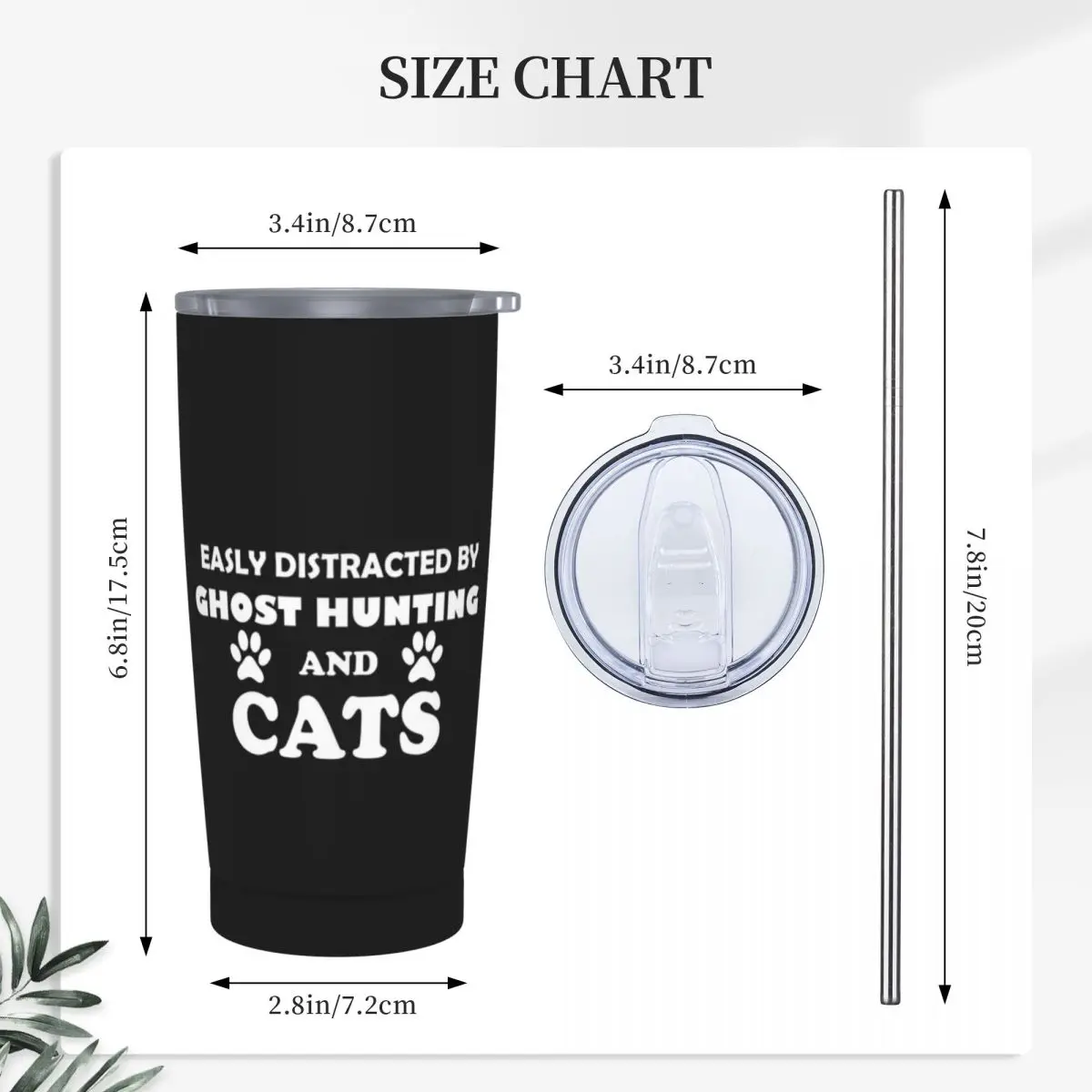 Easily Distracted By Ghost Hunting And Cats Stainless Steel Tumbler Vacuum Insulated Mug Thermal Cold Cup Straws With Lid 20oz