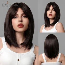 EASIHAIR-Peluca de cabello sintético con flequillo para mujer, cabellera artificial de fibra resistente al calor, color marrón oscuro, uso diario, Cosplay